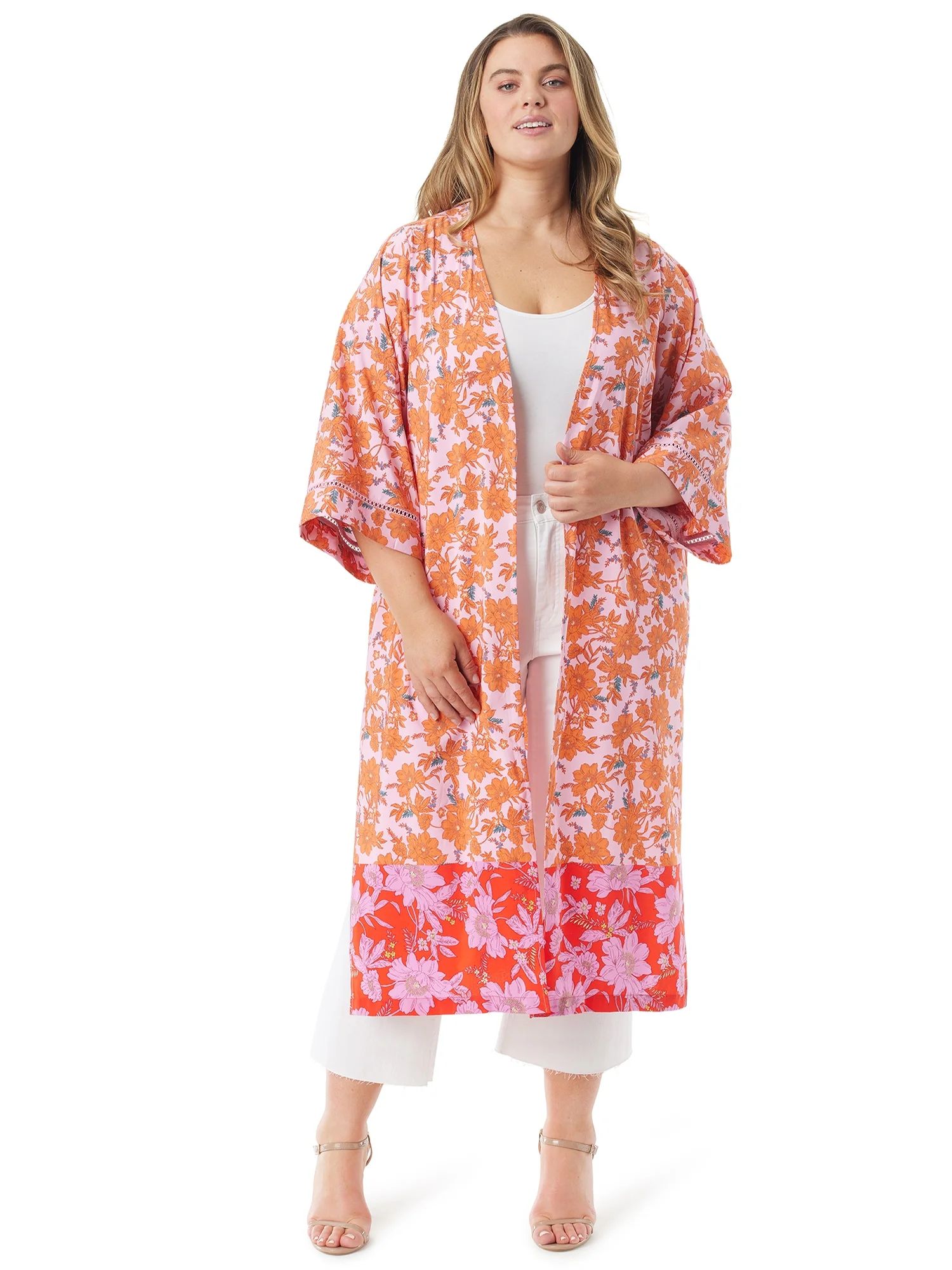 Jessica Simpson Women's Plus Size Lace Insert Kimono | Walmart (US)