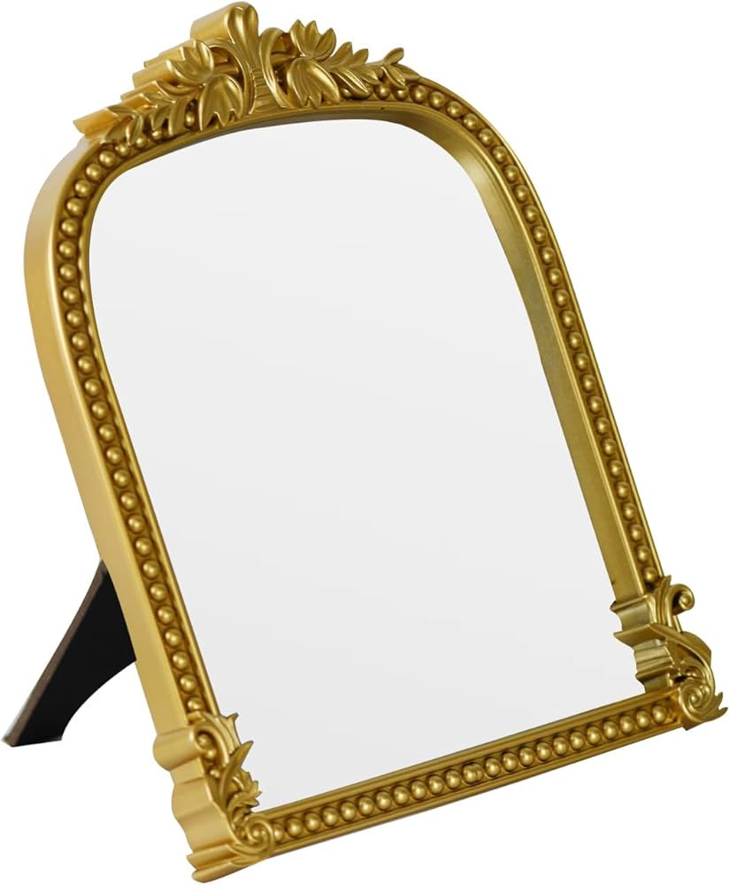 Gold Plastic Arched Makeup Mirror, Standing, Hanging or Wall Mount, Bathroom, Living Room, Bedroo... | Amazon (US)