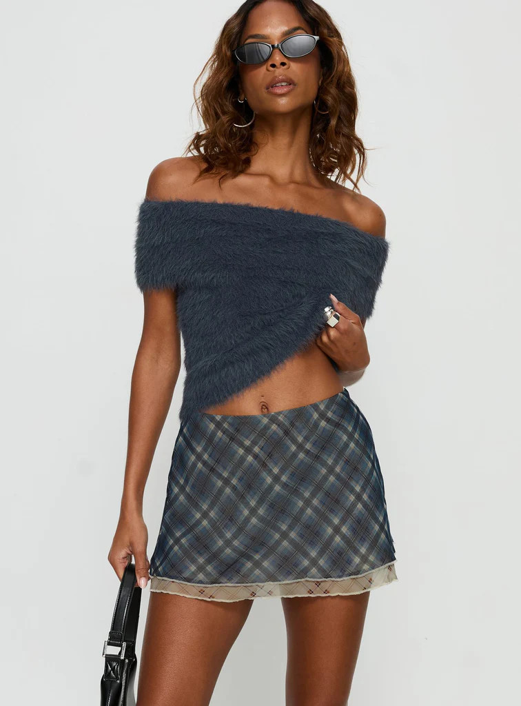 Avalind Layered Mini Skirt Bue Check | Princess Polly US