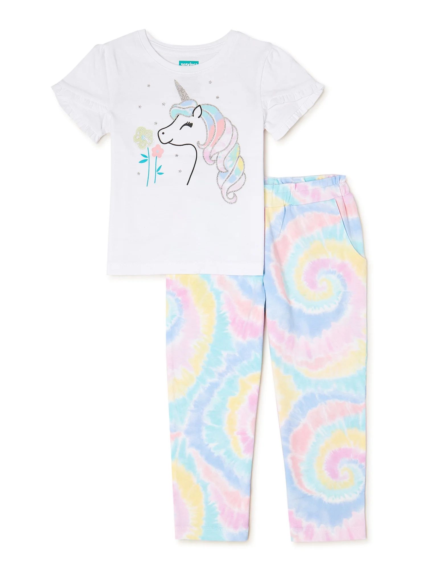 365 Kids From Garanimals Girls Ruffle Sleeve T-Shirt and Pants, 2-Piece Outfit Set, Sizes 4-10 | Walmart (US)