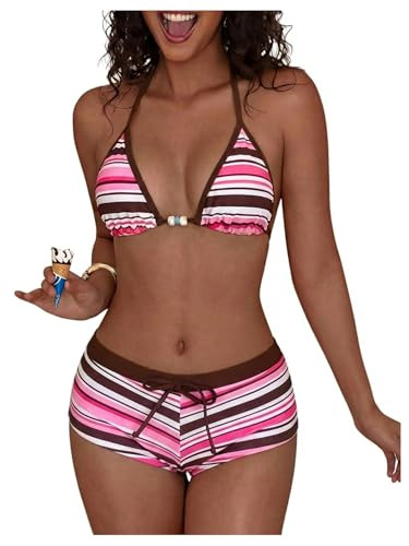 WDIRARA Women's Polka Dots 2 Piece Swimsuit Triangle Halter Bikini Set Boyshorts Bathing Suit | Amazon (US)