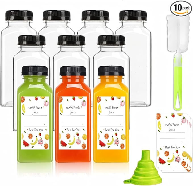 Plastic Juice Bottles with Caps 10pcs 12oz, Reusable Juice Containers with Tamper Proof Lids Blac... | Amazon (US)