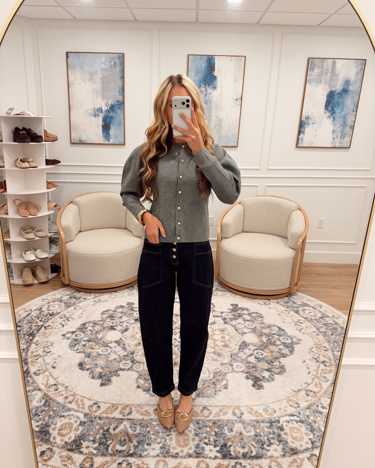 @Walmart This grey button-up puff sleeve sweater from Walmart is such a good fall piece 🍂 Loving the gold button detail, paired it with dark wash barrel jeans and woven flats.

True to size, small, 5'8.5" for reference.

#LTKootd #LTKSeasonal #LTKWorkwear
