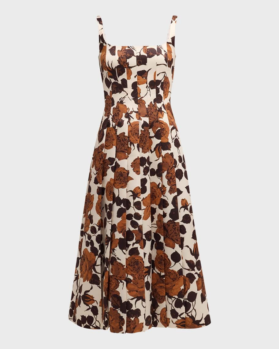 Emilia Wickstead Adele Floral-Print Pleated Sleeveless Midi Dress | Neiman Marcus