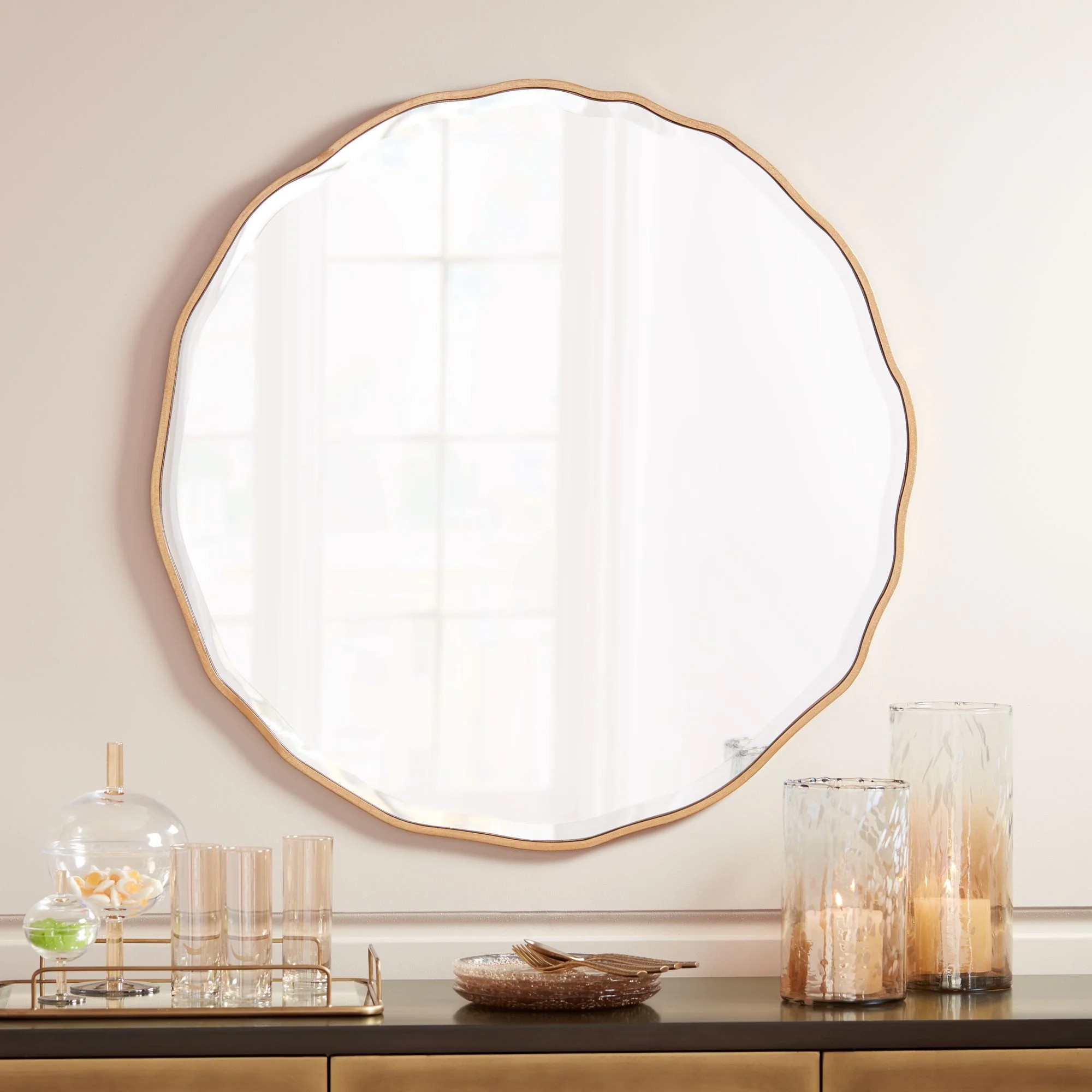 Noble Park Lissa Gold Waved Edge 31 1/2" x 31 1/2" Wall Mirror | Walmart (US)