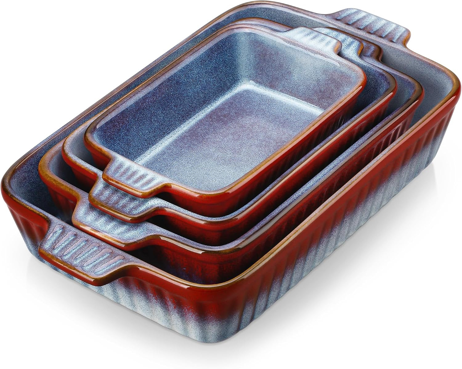 vancasso Ceramic Casserole Dishes for Oven, Reactive Glaze Baking Dishes Set of 4, Deep Rectangular Lasagna Pans with Handles, Ceramic Bakeware Set, Microwave Dishwasher Oven Safe, Gradient Red & Blue (9.4"/11.1"/12.2"/14.7") | Amazon (US)