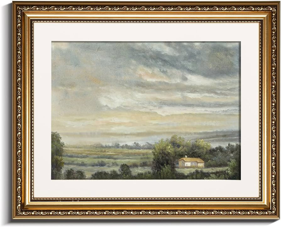 InSimSea Gold Picture Framed Wall Art, Living Room Bedroom Bathroom Vintage Wild Field Cloud Sky ... | Amazon (US)