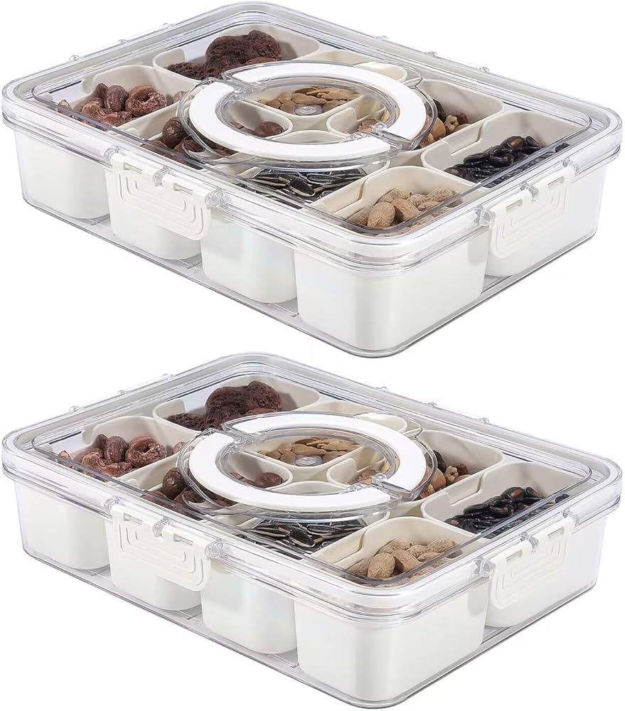 2 Pcs Snackle Box Charcuterie Container, Divided Serving Tray with Lid and Handle, Portable Snack... | Amazon (US)