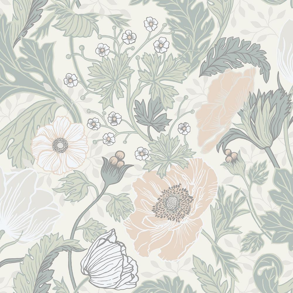Winters, Anemone Light Grey Floral Paper Strippable Wallpaper Roll (Covers 56.4 sq. ft.) | The Home Depot