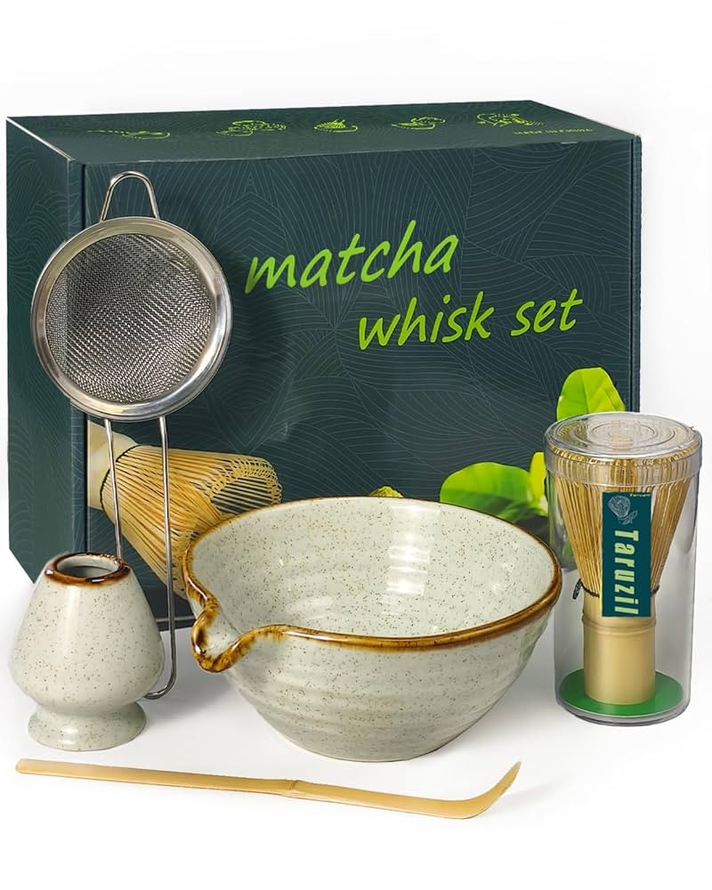 Matcha Whisk Set with Matcha Bowl, Matcha Bamboo Whisk, Scoop, Sifter, Matcha Whisk Holder Unique... | Amazon (US)