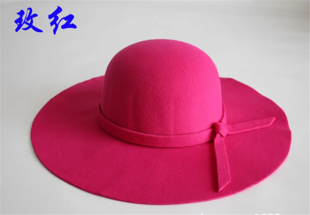 Women Wool Floppy Hat Vintage Wide Brim Felt Cap Fashion Bow Fedora Hat (Red, One Size) - Walmart... | Walmart (US)