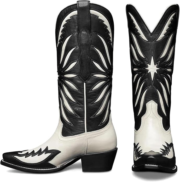 KISTANIA Cowboy Boots for Women Mid Calf Knee High Western Cowgirl Boots Pointed Toe | Amazon (US)