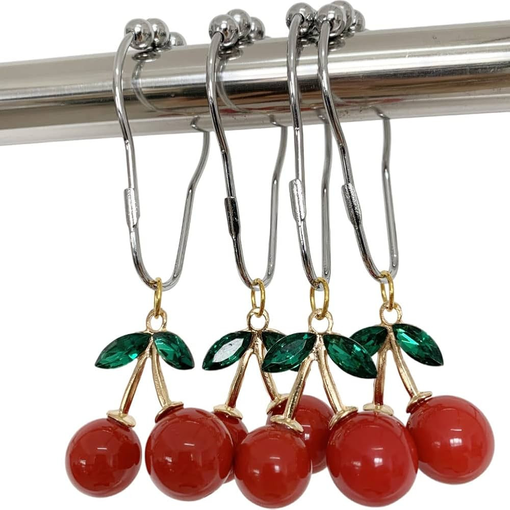 Set of 12 Decorative Cherry Shower Curtain Hooks Rings for Bathroom Shower Curtain & Liners, Rust... | Amazon (US)