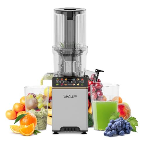 WHALLPRO Cold Press Juicer, Touchscreen Juicer Machines with 4.5'' Wide Feed Chute, Stainless Steel Masticating Juicers Easy to Clean, Ergonomic Operational Panel Design, High Juice Yield, Grey | Amazon (US)