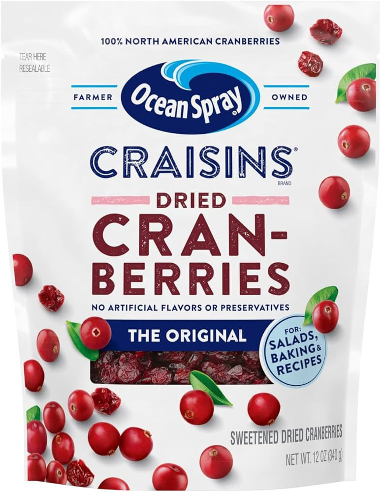 Ocean Spray, Craisins Dried Cranberries, Original, 12 Ounce Resealable Bag | Amazon (US)