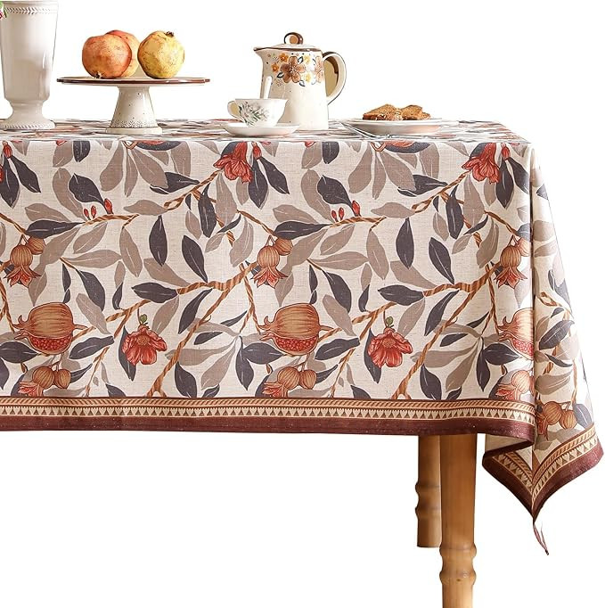 Designer Brown Table Cloth Rectangle Tables,Framhouse Linen Pomegranates Leaves Tree Pattern Line... | Amazon (US)