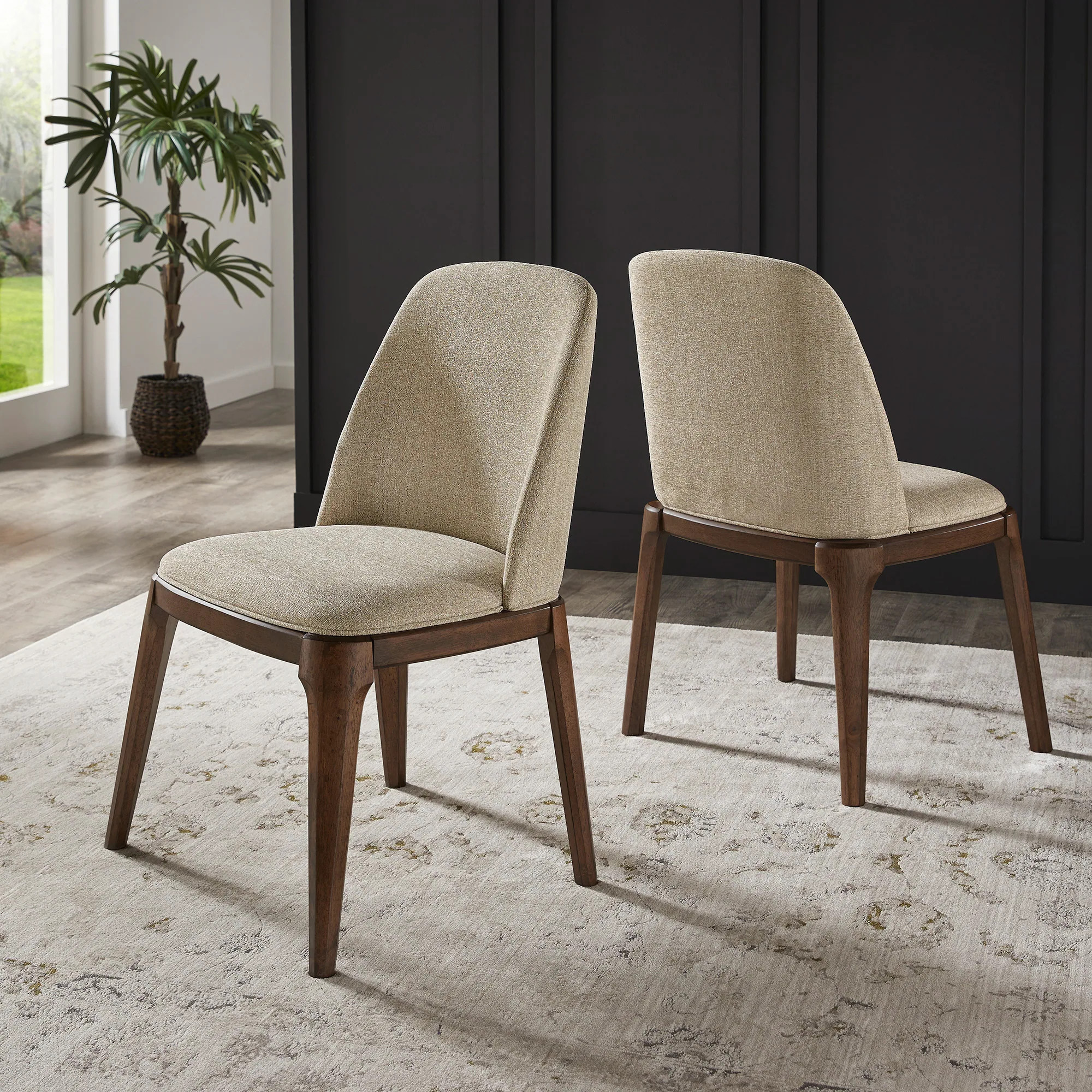 Rondo Upholstered Side Chairs with Walnut Legs (Set of 2) by iNSPIRE Q Modern | Overstock