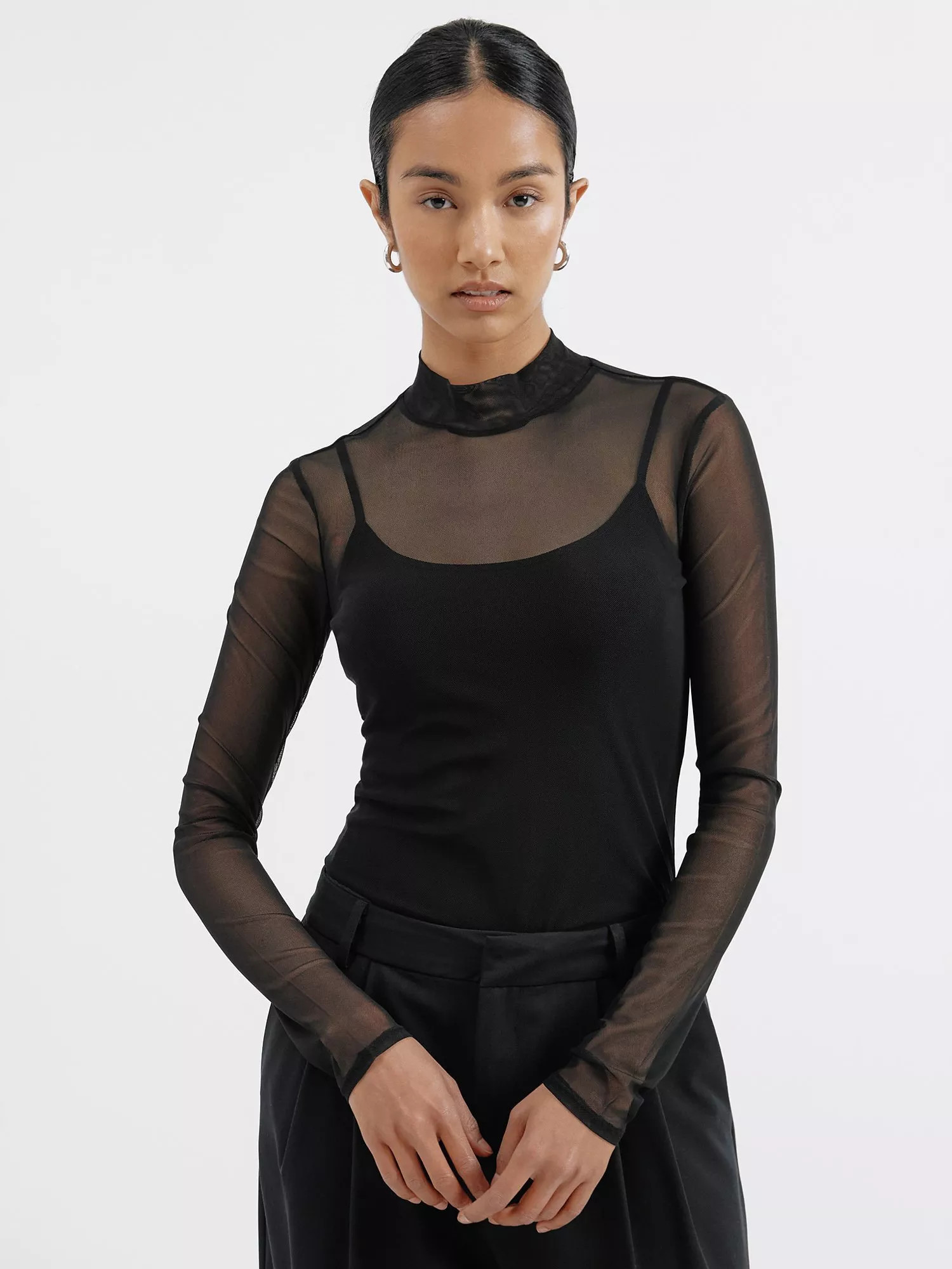 AlbarayMesh Long Sleeve Top, Black | John Lewis (UK)