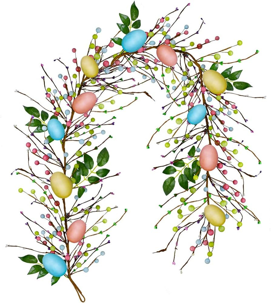 Winlyn 6 FT Long Artificial Easter Egg and Mixed Berry Garland Hanging Rustic Spring Garland Past... | Amazon (US)