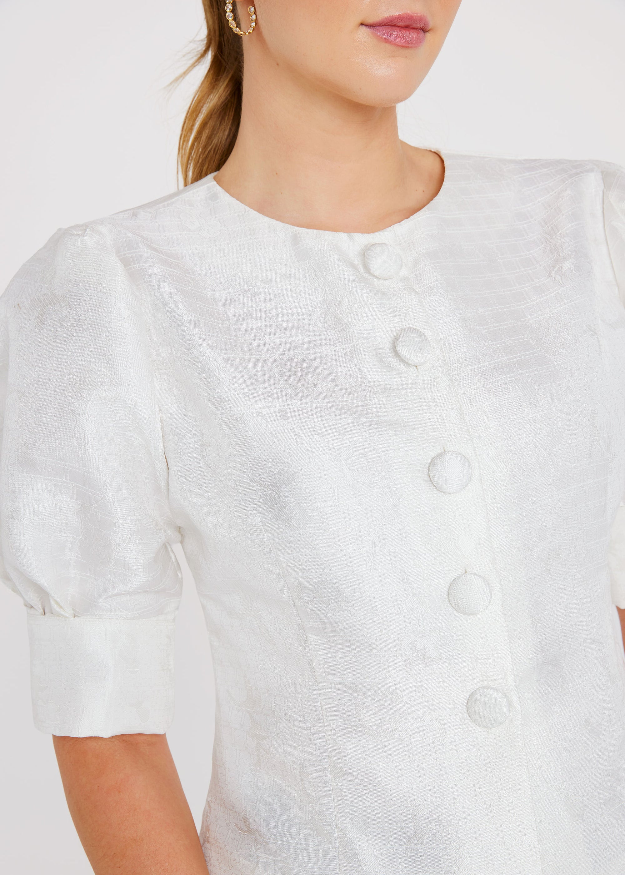 Cleo Top White Textured Dupioni | Abbey Glass