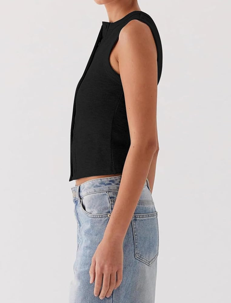 Matunana Womens Going Out Tops Summer Spring Ribbed Tank Sexy Crop Cute Y2K Button Down T Shirts ... | Amazon (US)