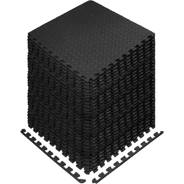 Yes4All 30 pcs Interlocking Exercise Foam Mats, Cover 120 sqft, 3/8 inch, Black Color | Walmart (US)