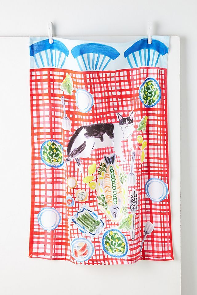 Bright Limelight Studio Kitten Picnic Dish Towel | Anthropologie (US)