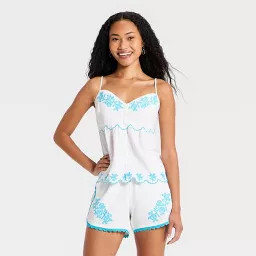 Women's Embroidered Front Button Cami - Universal Thread\u2122 White XS | Target