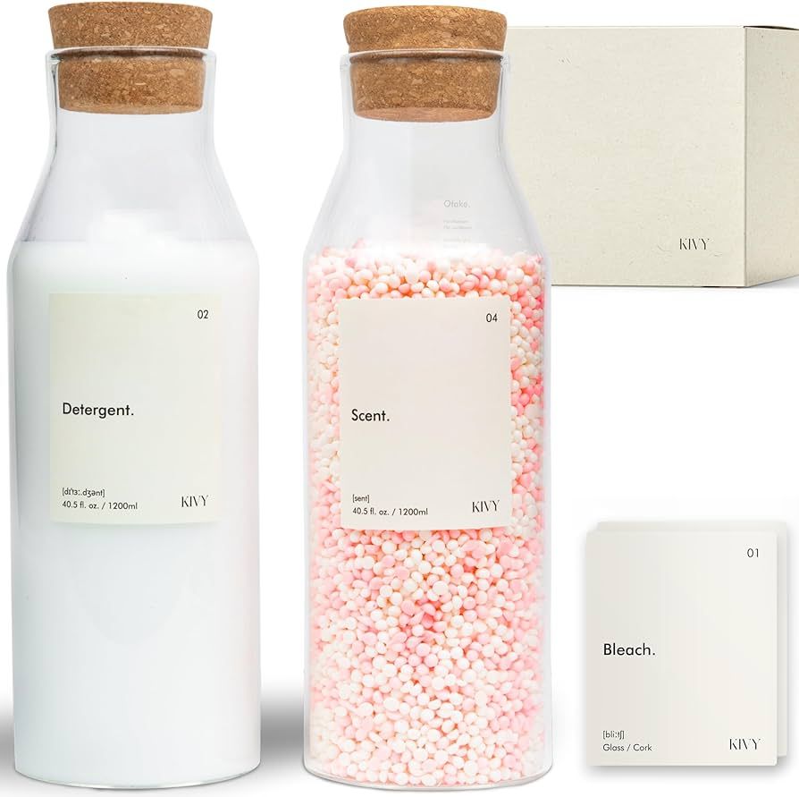 KIVY Glass Laundry Detergent Dispenser + Labels [Set of 2] Glass jars for Laundry Room Organizati... | Amazon (US)