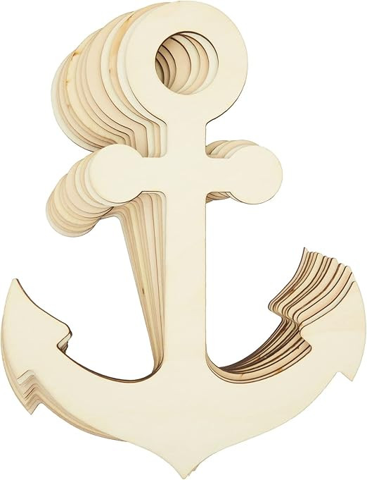 12 Pack Unfinished Wooden Anchors for Crafts, Nautical Wood Cutouts for DIY Projects, Nautical De... | Amazon (US)