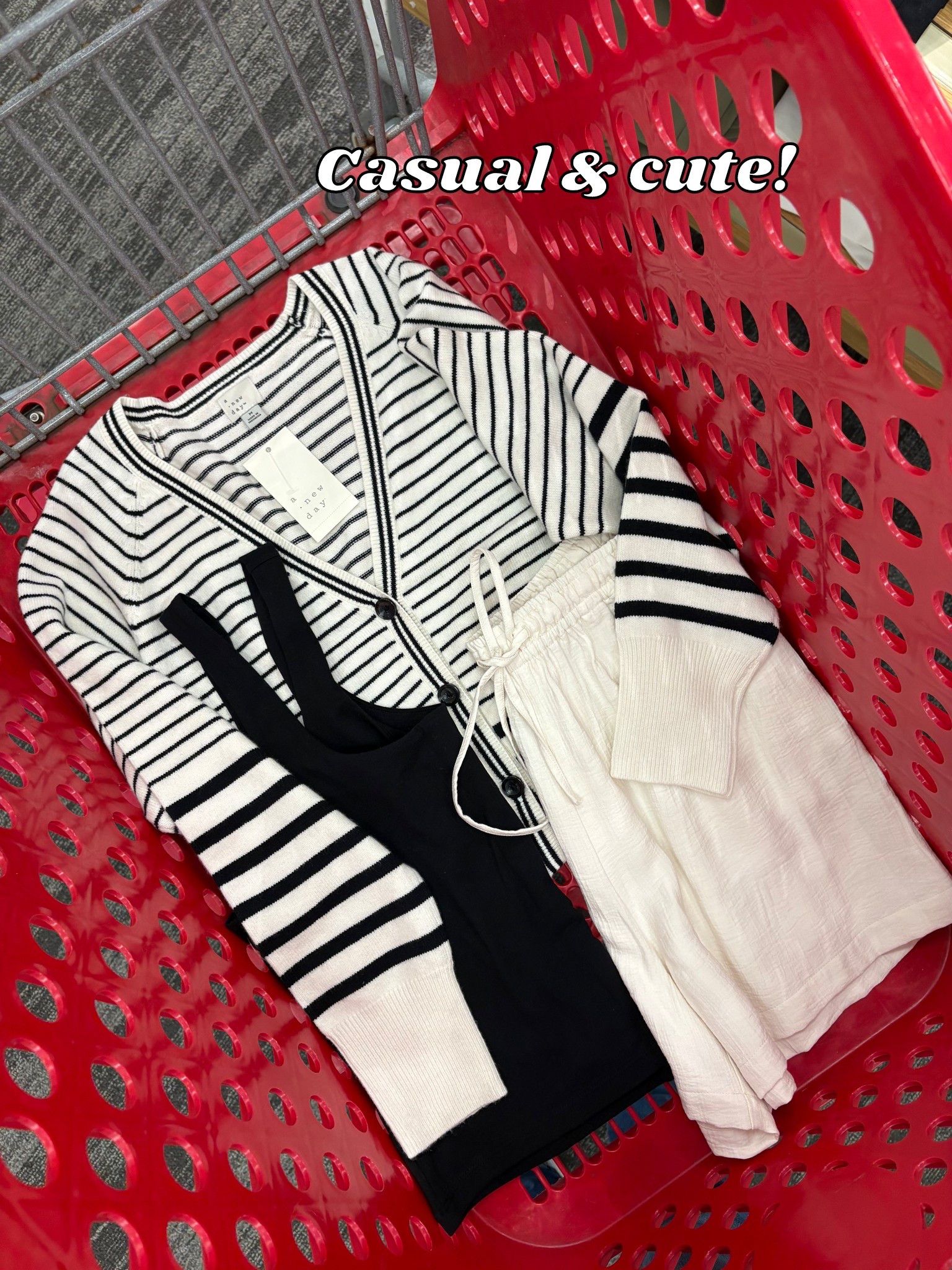 Target Soring Striped Black and White Boyfriend Sweater Cardigan, slim fit black tank, and white linen pull on drawstring shorts #springoutfit #anewday #targetlooks 

#LTKTravel #LTKgrwm #LTKootd