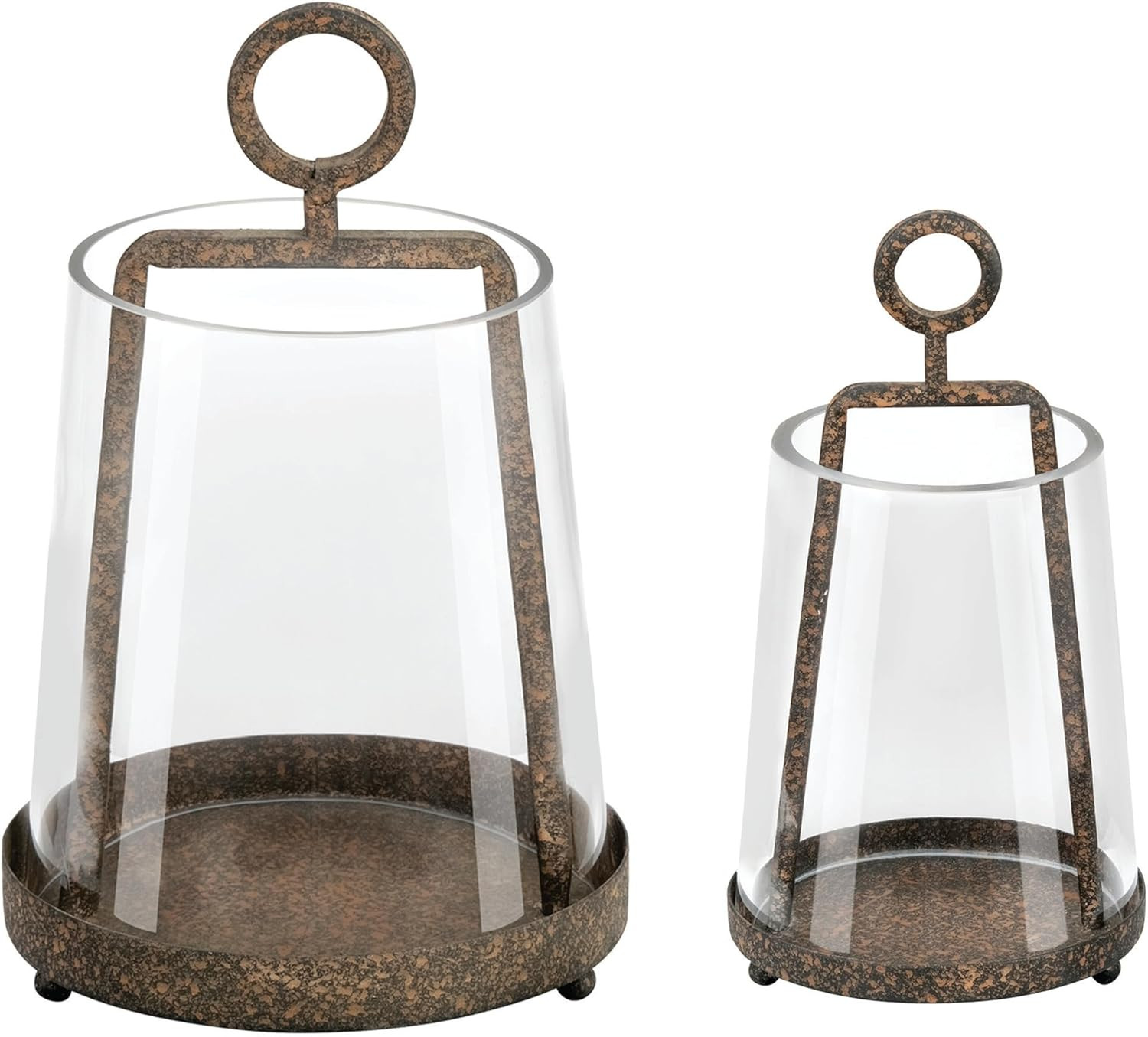 6" & 4" Wide Modern Farmhouse Metal Hurricane Candle Holder with Handmade Sturdy Glass Sleeve in Rustic Brown for Pillar Candle & Plants, Glass Hurricane Lantern, Industrial, Minimalistic | Amazon (US)