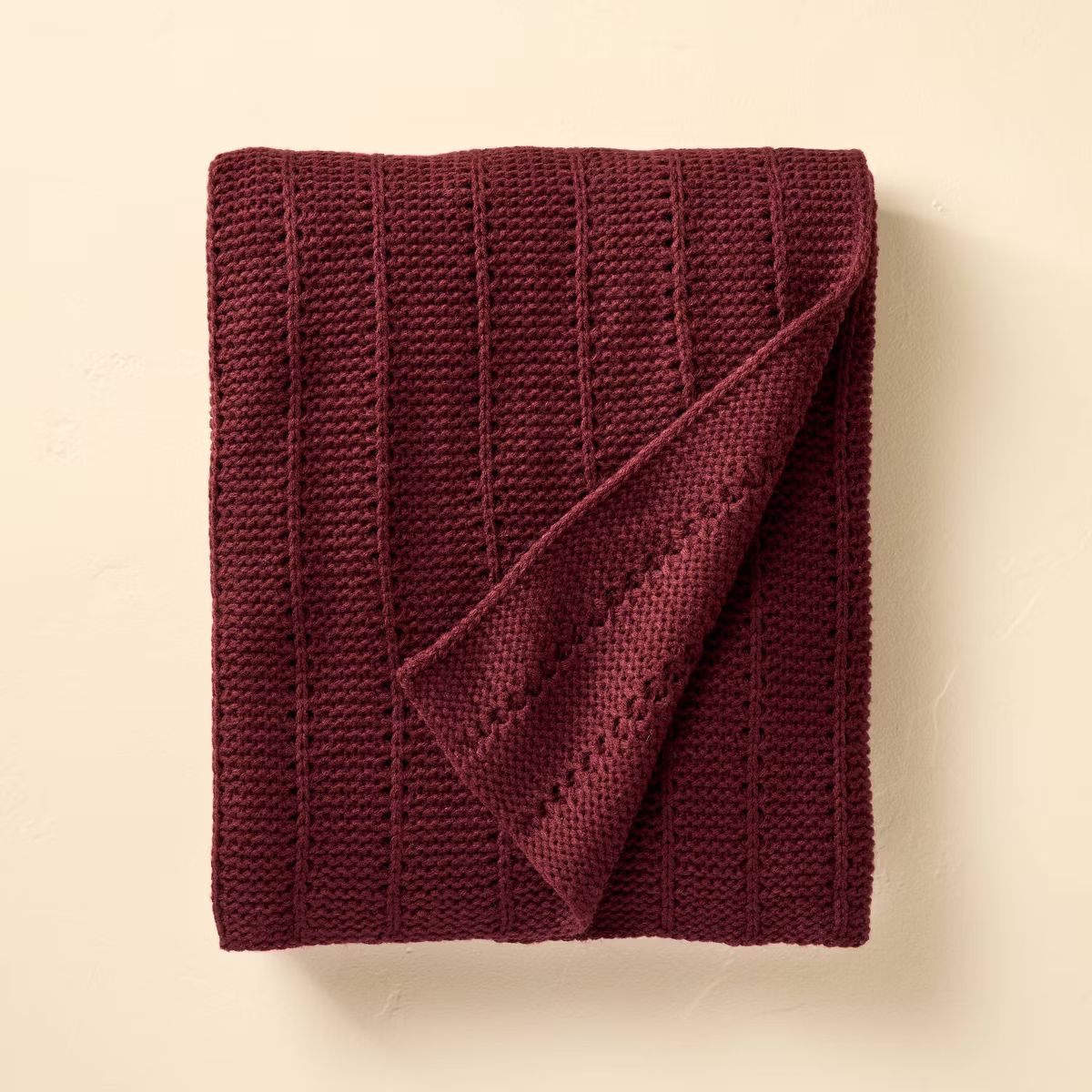 Solid Rib Stripe Knit Throw Blanket Burgundy - Hearth & Hand™ with Magnolia | Target