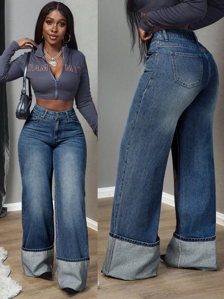 SHEIN Tall Women's High Waist Pocketed Wide Leg Loose Casual Versatile Jeans | SHEIN