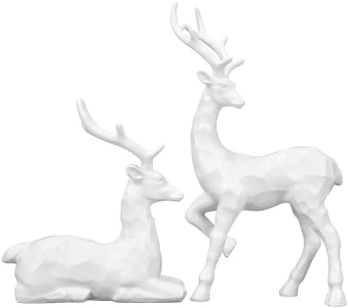 2 Pcs Resin Christmas Reindeer Figurines White Tabletop Christmas Deer for Table Centerpieces Des... | Amazon (US)