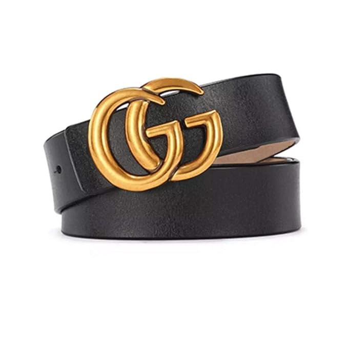 Women Gold Buckle Cowhide Leather Belt GG Leather Belt Vintage Belts For Jeans Dress | Amazon (US)