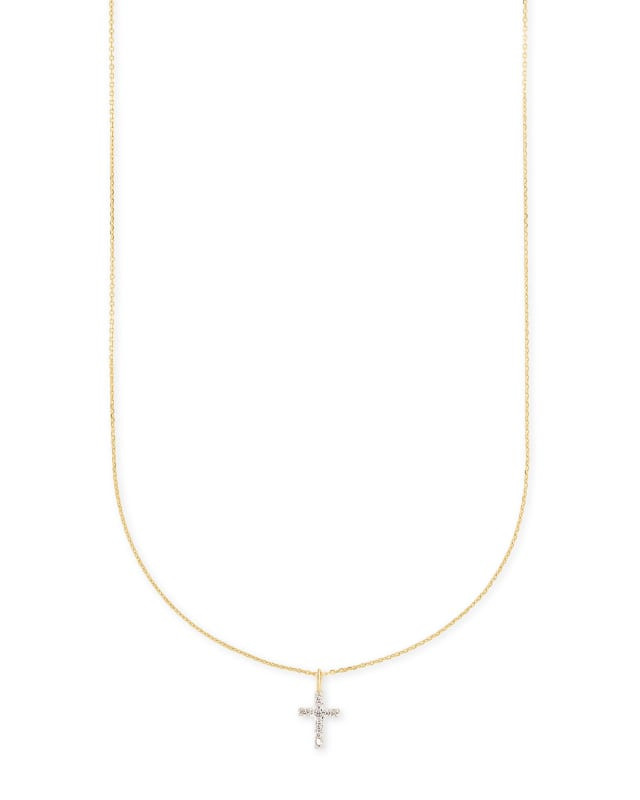 Cross 14k Yellow Gold Pendant Necklace in White Diamonds | Kendra Scott