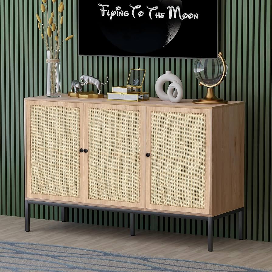 Buffet Cabinet with Natural Rattan Decorated Doors, Sideboard Accent Console Table/Storage Cabine... | Amazon (US)