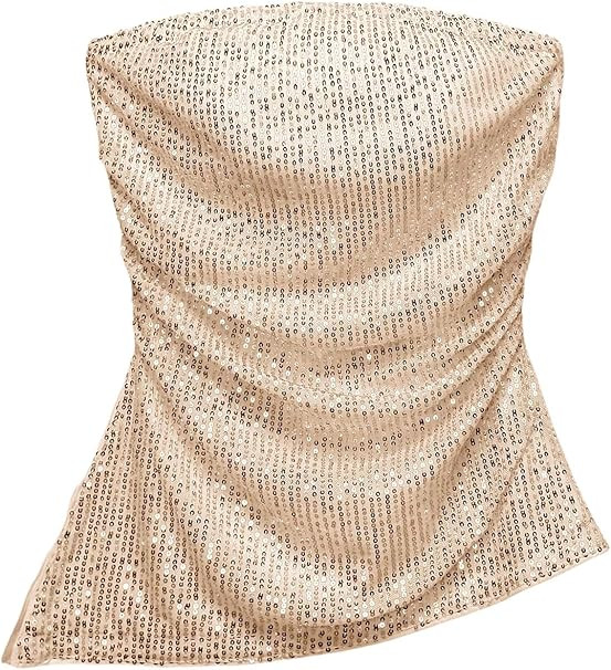 SweatyRocks Women's Glitter Sequin Strapless Tube Top Ruched Sleeveless Asymmetrical Bandeau Tops | Amazon (US)
