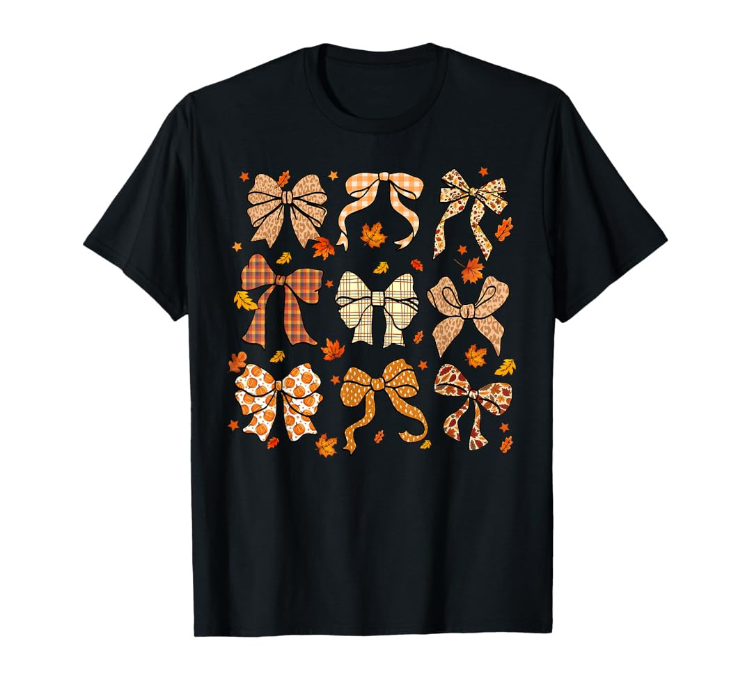 Fall Coquette Bow Fall Pumpkin Thanksgiving Women Girl T-Shirt | Amazon (US)