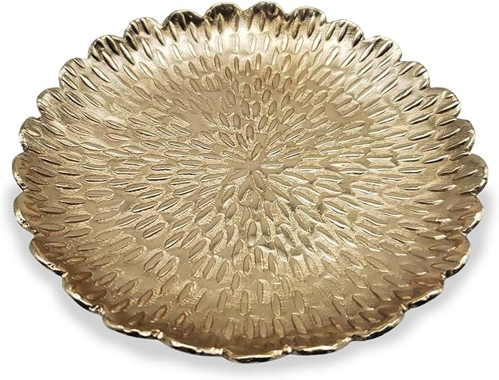Brass Jewelry Tray with Design – Gold Color Circular Small Round Spoon Rest Candle Holder Soap ... | Amazon (US)
