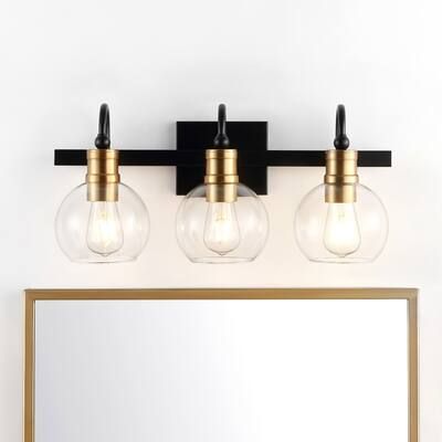 Marais Iron/Glass Rustic Vintage LED Vanity Light, Black/Brass Gold by JONATHAN Y | Bed Bath & Beyond