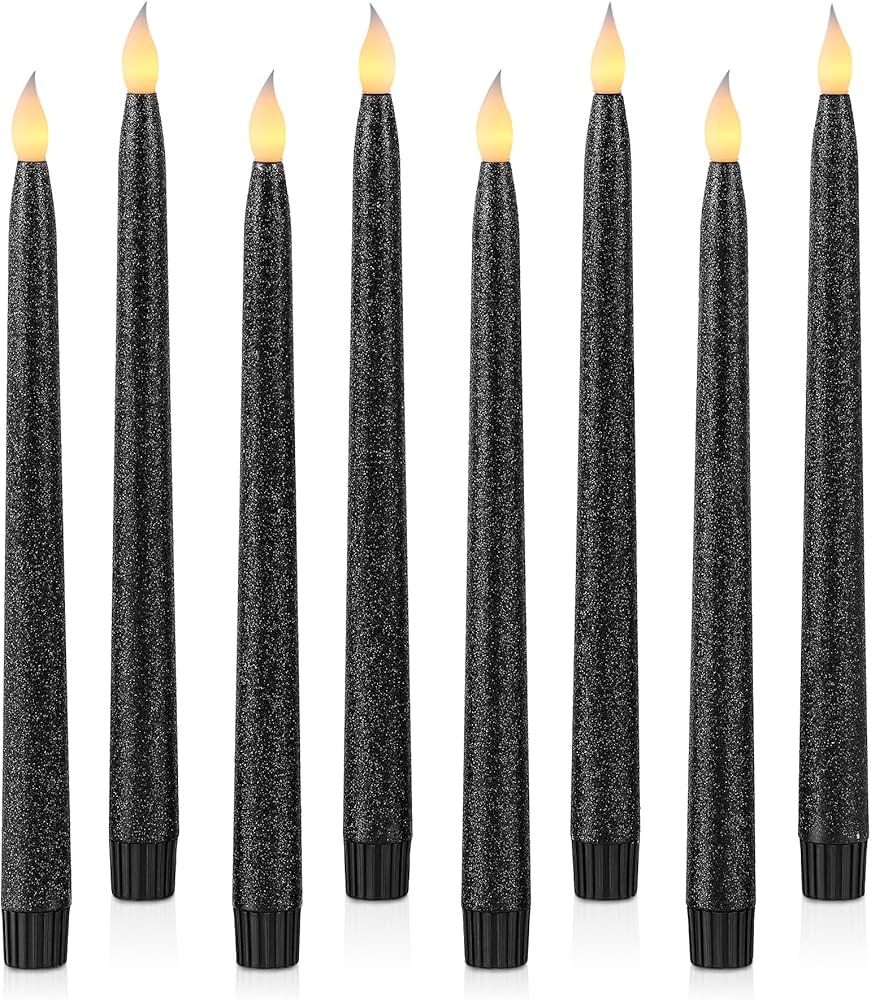 Rhytsing Black Glitter 11" Flameless Taper Candles with Timer Function, Battery Operated Candles ... | Amazon (US)