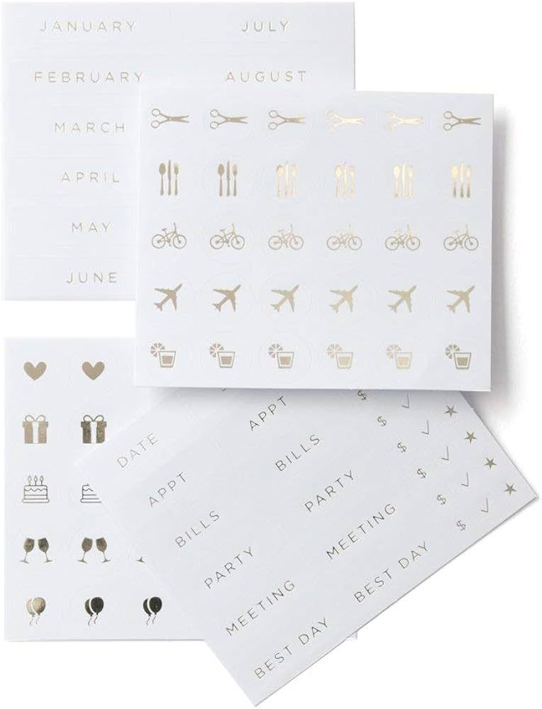 russell+hazel Smartdate Sticker Markers for Planners, White with Gold Foil, 4 Sheets, 3.5” x 3... | Amazon (US)