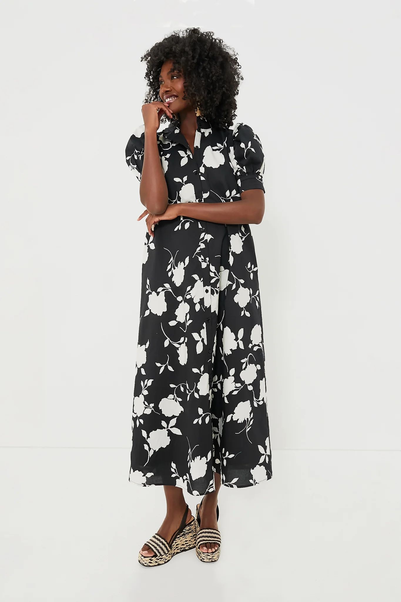 Black & White Floral Louisa Midi Dress | Tuckernuck (US)