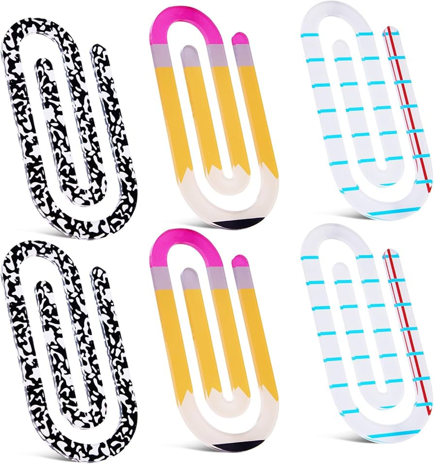6 Pcs Jumbo Teacher Acrylic Paper Clips,3.94x1.89'',Clear Acrylic Jumbo Clips for Office/Schoo Gi... | Amazon (US)