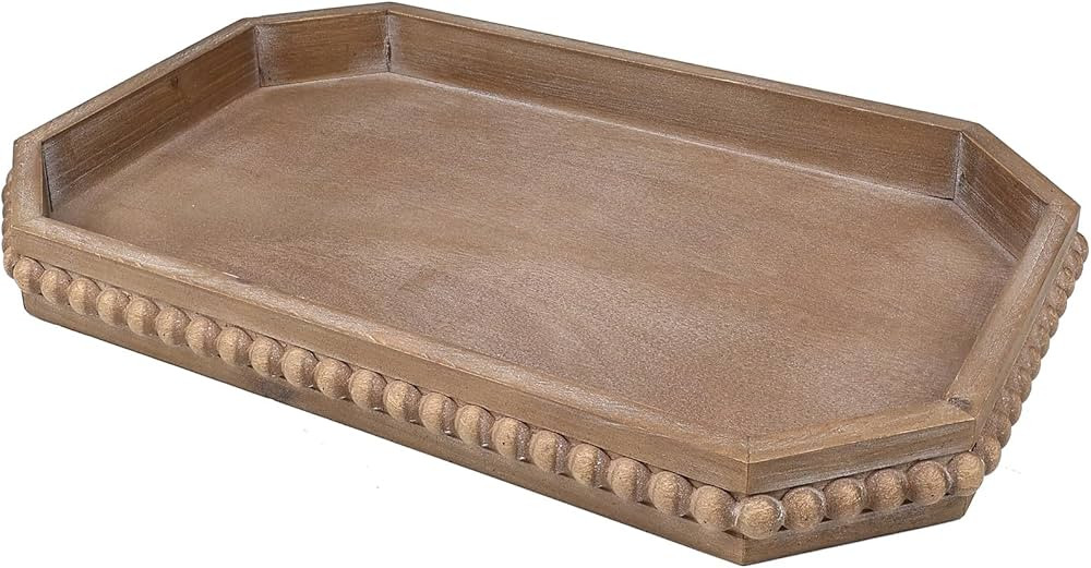 Wood Rustic Serving Tray with Beads, Farmhouse Brown Decorative Tray for Table Centerpiece, Chris... | Amazon (US)