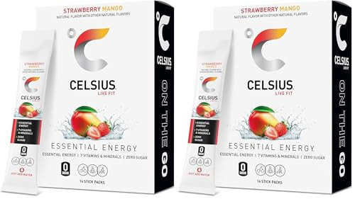 CELSIUS On The Go Strawberry Mango, Sugar Free Energy Drink Mix Sticks, 14 Count (Pack of 2) | Amazon (US)