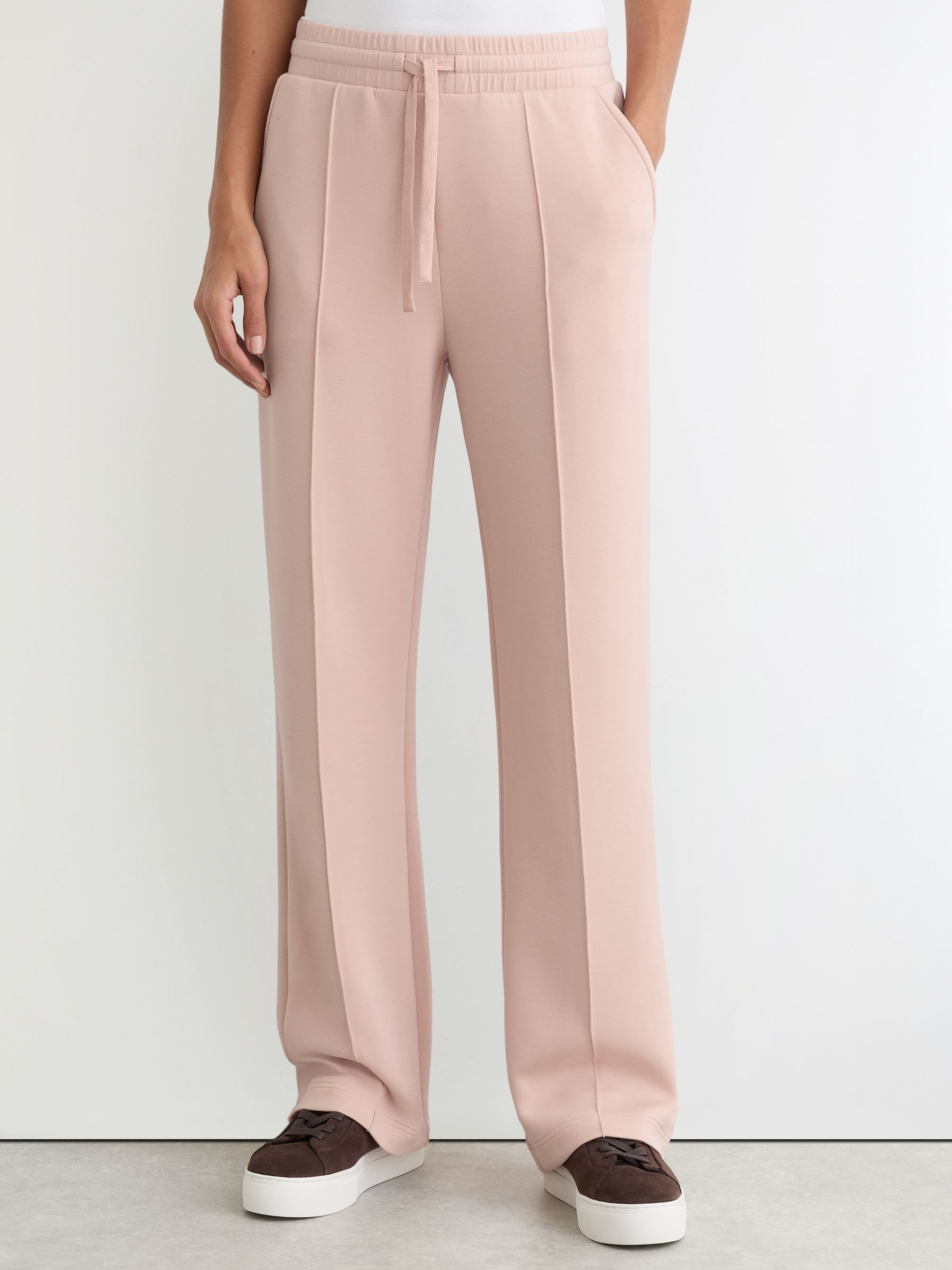 Reiss Premium Interlock Wide-Leg Joggers in Pale Pink - REISS | Reiss UK