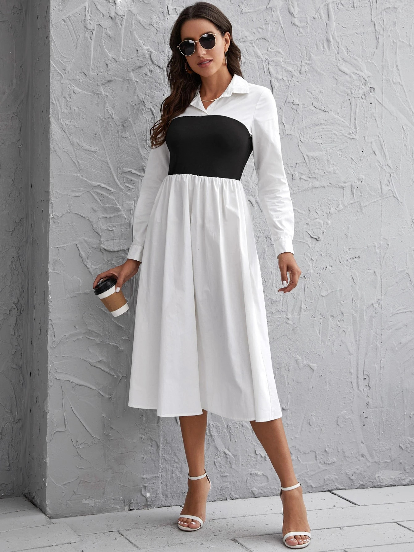 Color Block Shirt Dress | SHEIN